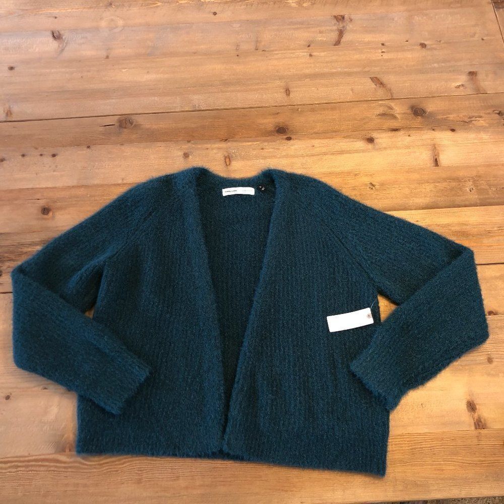 Anthropologie Sleeping on Snow Teal Wool Open Front Cardigan Size Medium NWT
